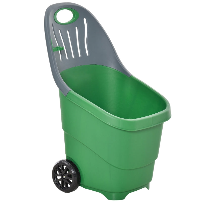 Outsunny Multi Purpose Garden Cart Barrow with Handle Wheels for Snow Fallen Leaves Cleaning, Lightweight, Easy to Move, with Clip for Broomstick, 60L