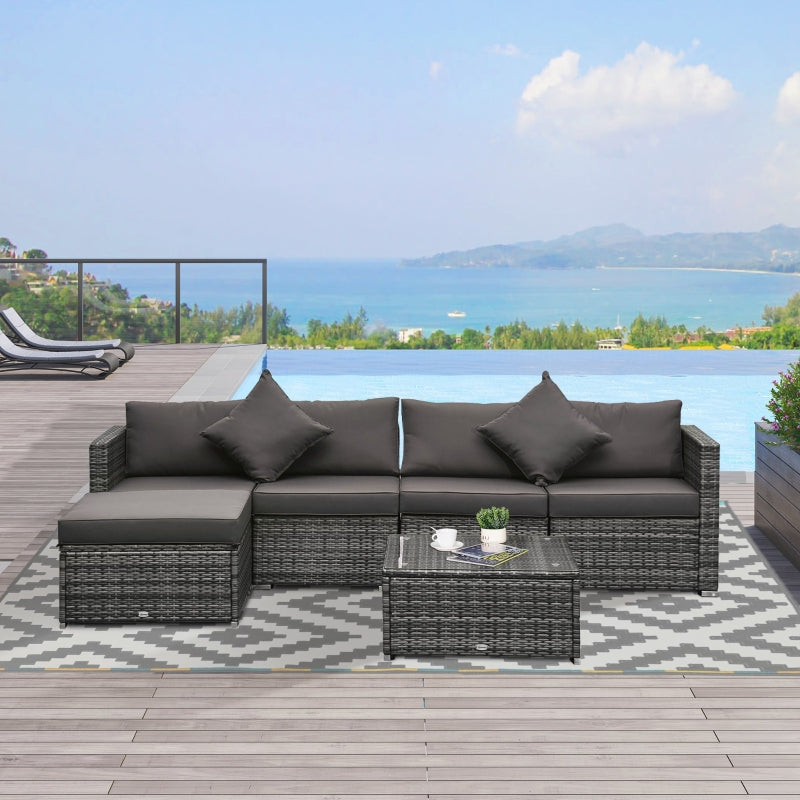 Outsunny 5-Seater Garden Patio Rattan Furniture Wicker Weave Conservatory Sofa Chairs Table Set Brown Aluminium Frame