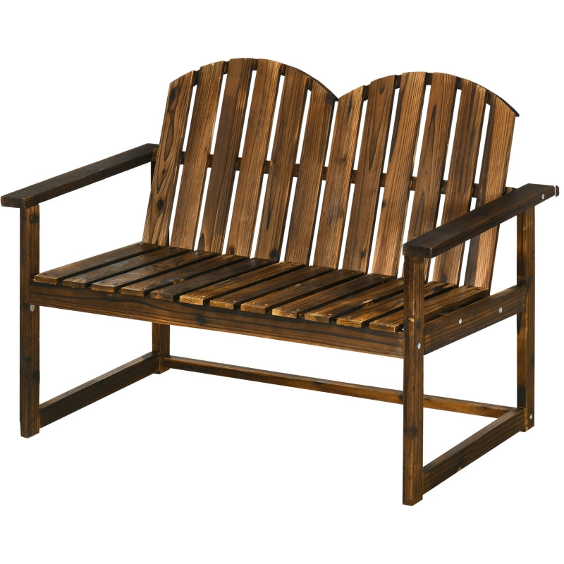 Outsunny Outdoor Wooden Garden Bench, Patio Loveseat Chair with Slatted Backrest and Smooth Armrests for Two People, for Yard Lawn Carbonised Finish