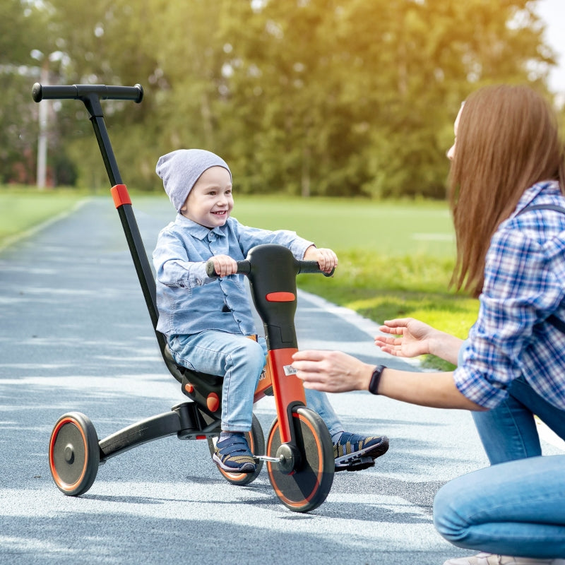 HOMCOM 4-in-1 Tricycle for Kids, Baby Trike with Adjustable Push Handle, Detachable Foot Rest for 18-60 Months, Red