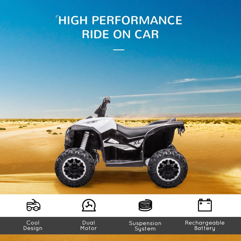 HOMCOM 12V Quad Bike with Forward Reverse Functions, Ride on Car ATV Toy with High/Low Speed, Slow Start, Suspension System, Horn, Music, White