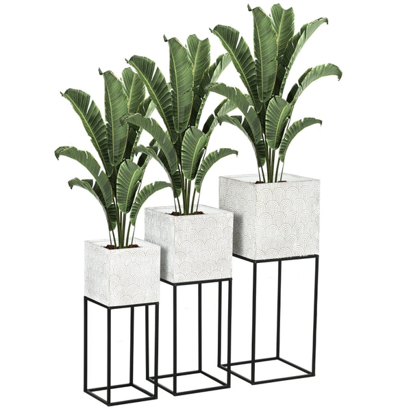 HOMCOM Metal Plant Stand Set of 3 with Legs, Decorative Square Planters with Stands Flower Pot Holders for Living Room, Bedroom