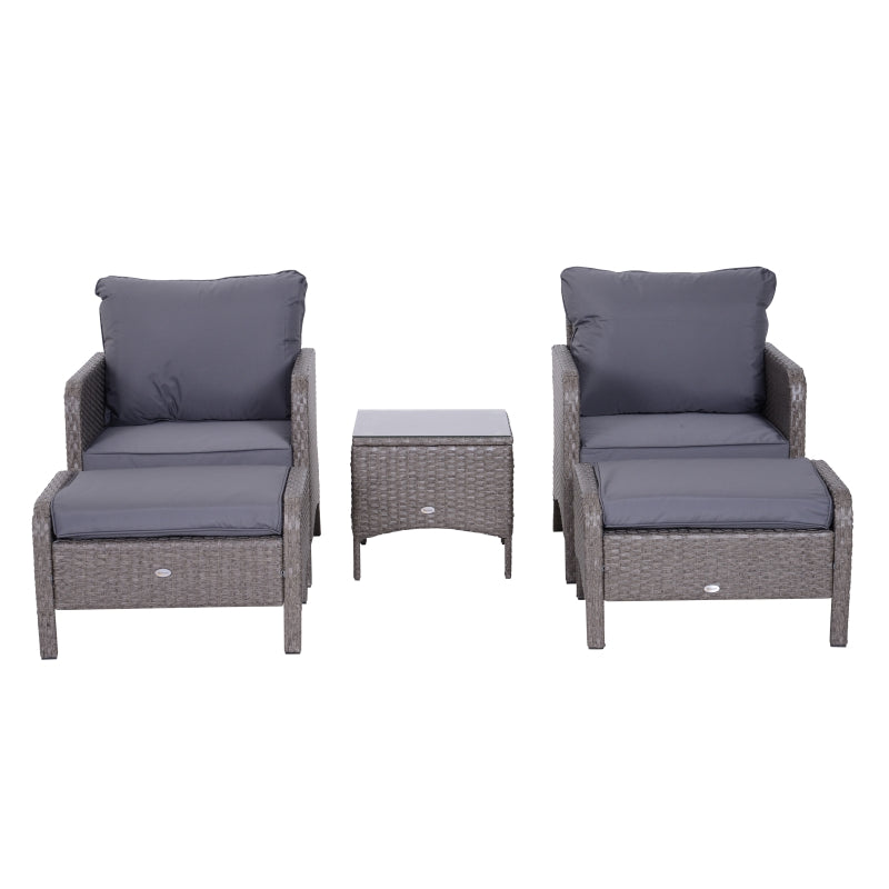 Outsunny 2 Seater Rattan Garden Furniture Set Wicker Weave Sofa Chair with Footstool and Coffee Table Thick Cushions Dark Grey