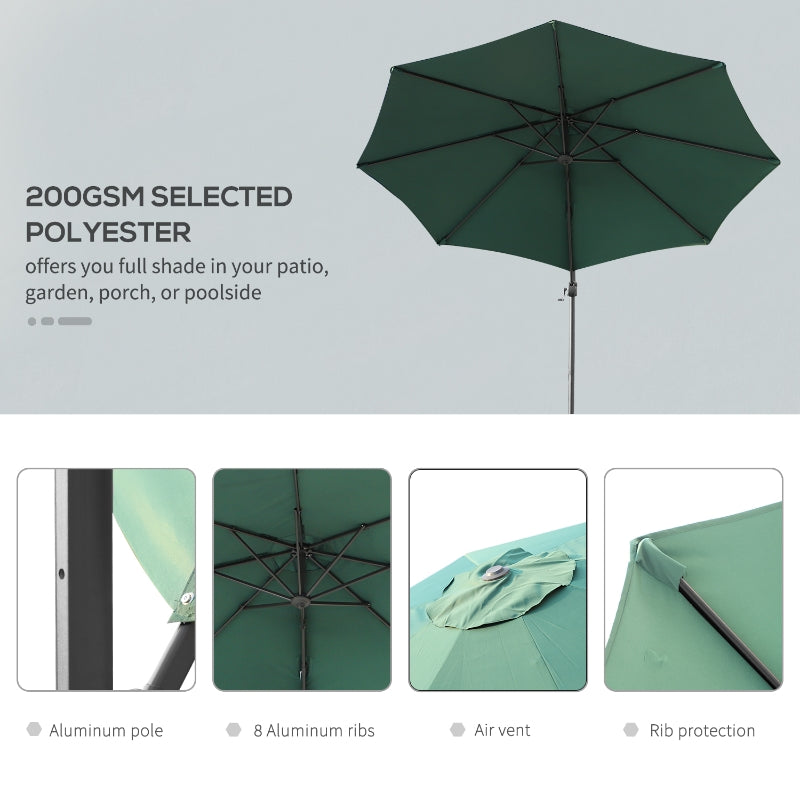 Outsunny 3m Patio Offset Roma Parasol Cantilever Hanging Sun Shade Canopy Shelter 360° Rotation with Cross Base - Green