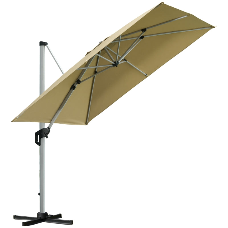 Outsunny 3 x 3(m) Cantilever Roma Parasol with Aluminum Frame Crank & Tilt, 360°Rotating Garden Umbrella 250g Polyester SunShade with CrossBase Beige