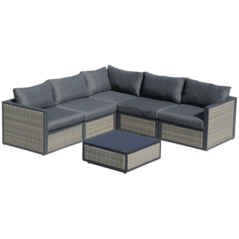 Outsunny 5-Seater Garden PE Rattan Sofa Sofa Set w/ Coffee Table and Padded Cushion, Grey