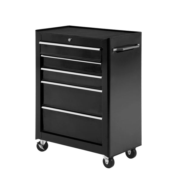 Rolling Tool Storage Cabinet 5-Drawer Tool Chest Black Steel by HOMCOM