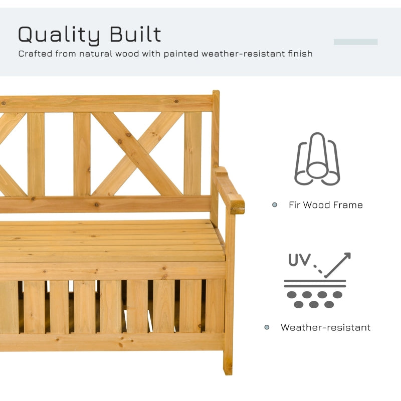 Outsunny Wood Garden Bench 2 Seater Storage Chest Patio Seating Chair with High Back and Armrest