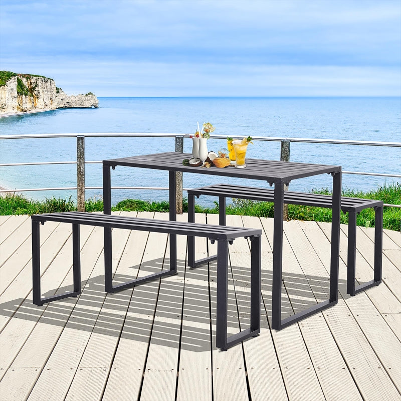 Outsunny 3Pcs Outdoor Dining Set Metal Beer Table Bench Patio Garden Yard Black