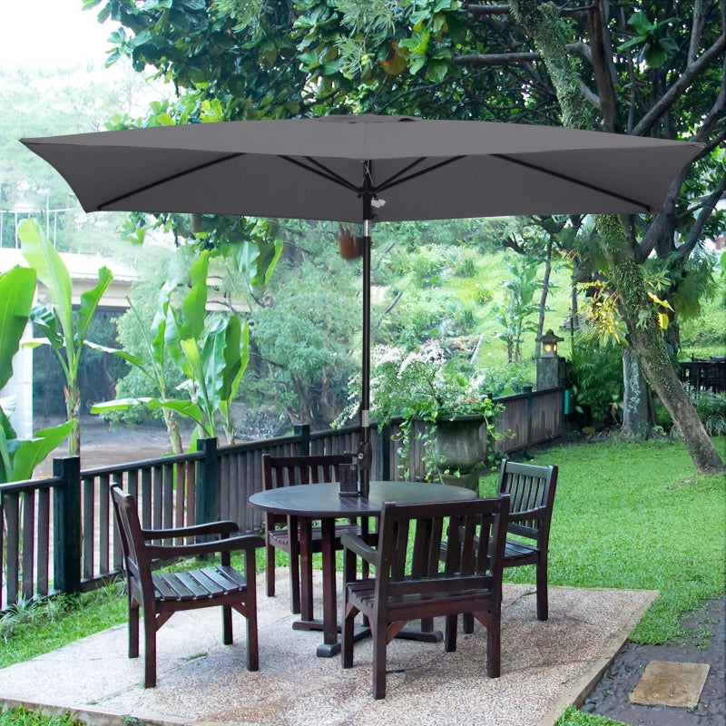 Outsunny 2 x 3(m) Garden Parasols Umbrellas Rectangular Patio Market Umbrella Outdoor Sun Shade w/ Crank & Push Button Tilt, Aluminium Pole Dark Grey