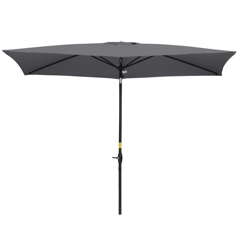 Outsunny 2 x 3(m) Garden Parasols Umbrellas Rectangular Patio Market Umbrella Outdoor Sun Shade w/ Crank & Push Button Tilt, Aluminium Pole Dark Grey