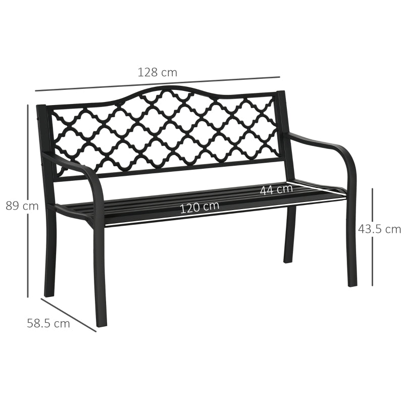 Outsunny 2-Seater Outdoor Garden Bench Cast Iron Antique Park Loveseat Chair with Armrest for Yard, Lawn, Porch, Patio, Steel