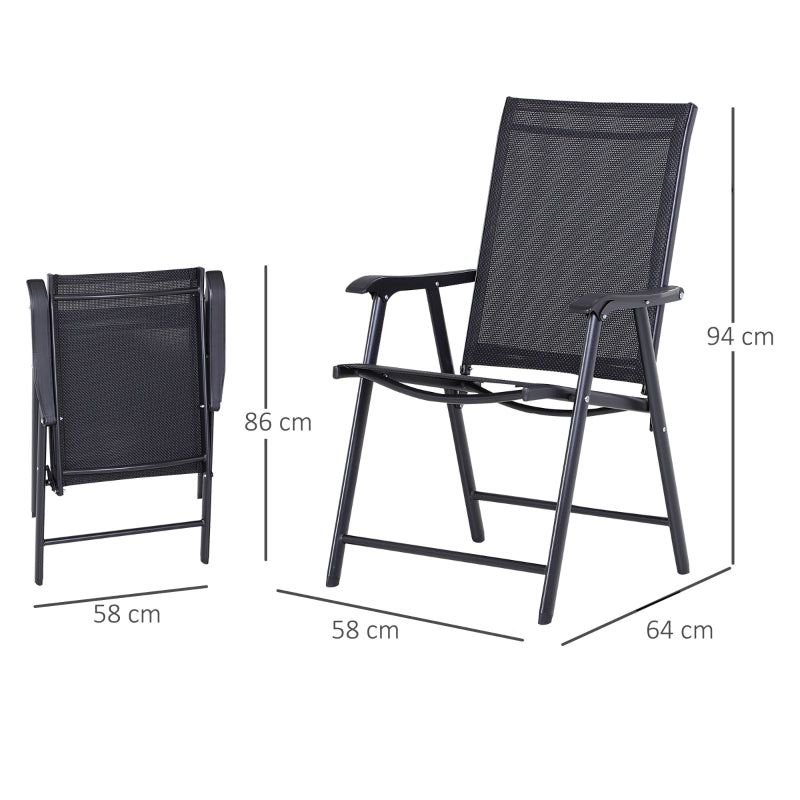 Outsunny Set of 2 Garden Chairs Outdoor Patio Foldable Metal Park Dining Seat Yard Furniture Black