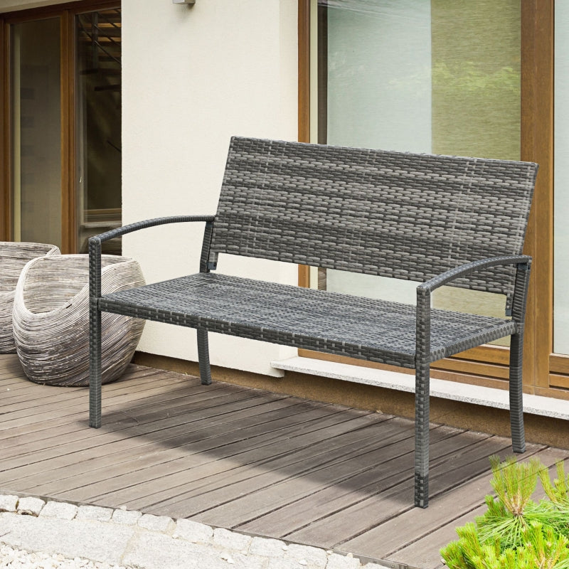 Outsunny Patio Rattan 2 Seater Garden Bench Wicker Weave Love Seater Armchair Furniture Outdoor Garden Conservatory Chair Grey