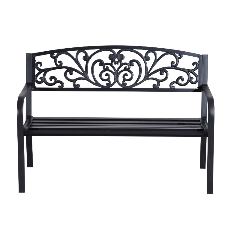 Outsunny 2 Seater Metal Garden Park Bench Porch Outdoor Furniture Patio Chair Seat Black