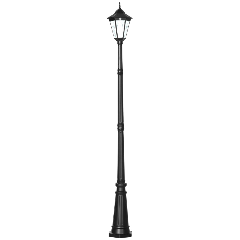 Outsunny 2.4 m Garden Lamp Post Light, LED Solar Powered Patio Path Lighting Lamp with Aluminium Frame, PIR Motion Sensor for Lawn, Pathway, Black