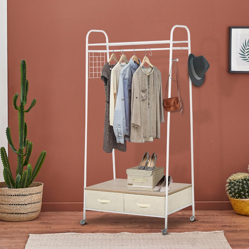 HOMCOM Entrance Coat Rack Rail Clothes Stand Garment Storage Hanger Shelf   Organiser 2 Drawers