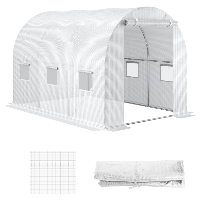 Outsunny 3 x 2 x 2m Greenhouse Replacement Walk-in PE Hot House Cover with 6 Windows Roll-Up and Zipper Door, White