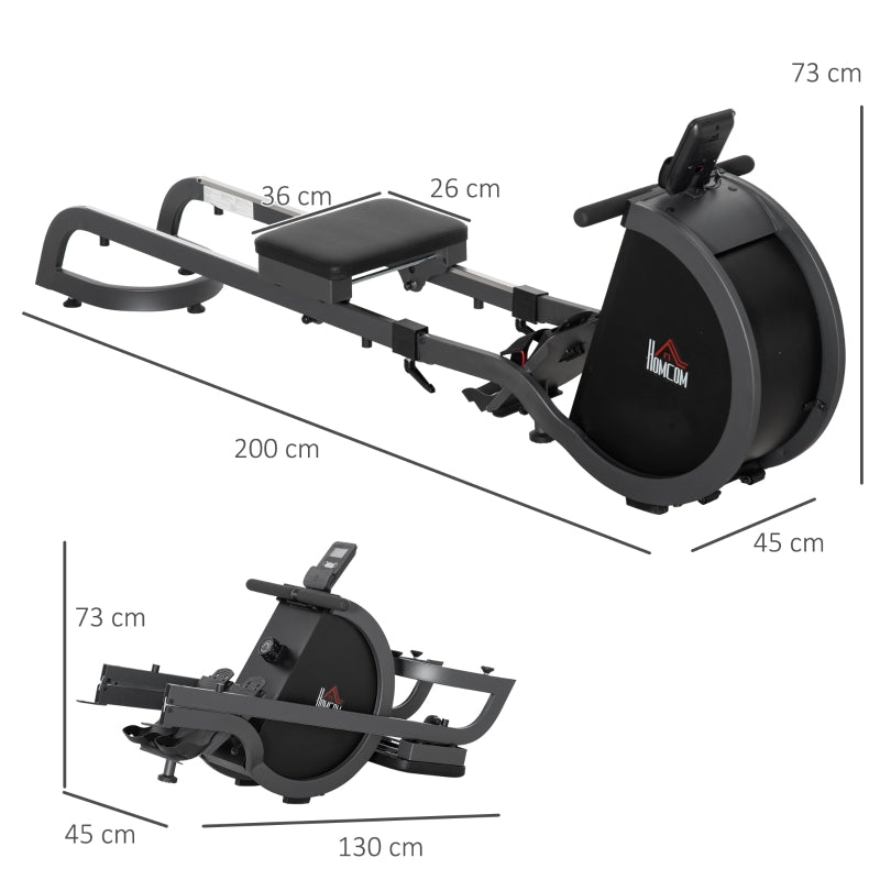 HOMCOM Rowing Machine with 16 Level Adjustable Resistances Magnetic Foldable Rower w/ 2 Aluminium Slide Rails, Digital Monitor for Home Use, Gym