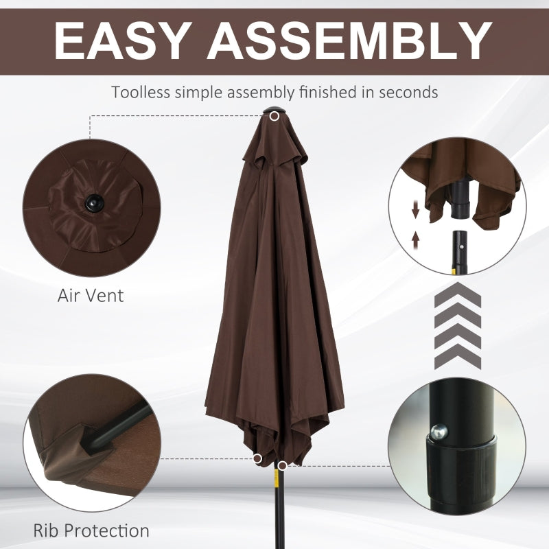 Outsunny 2.7M Parasol Patio Tilt Umbrella Sun Umbrella Outdoor Garden Sunshade Aluminium Frame with Crank, Coffee