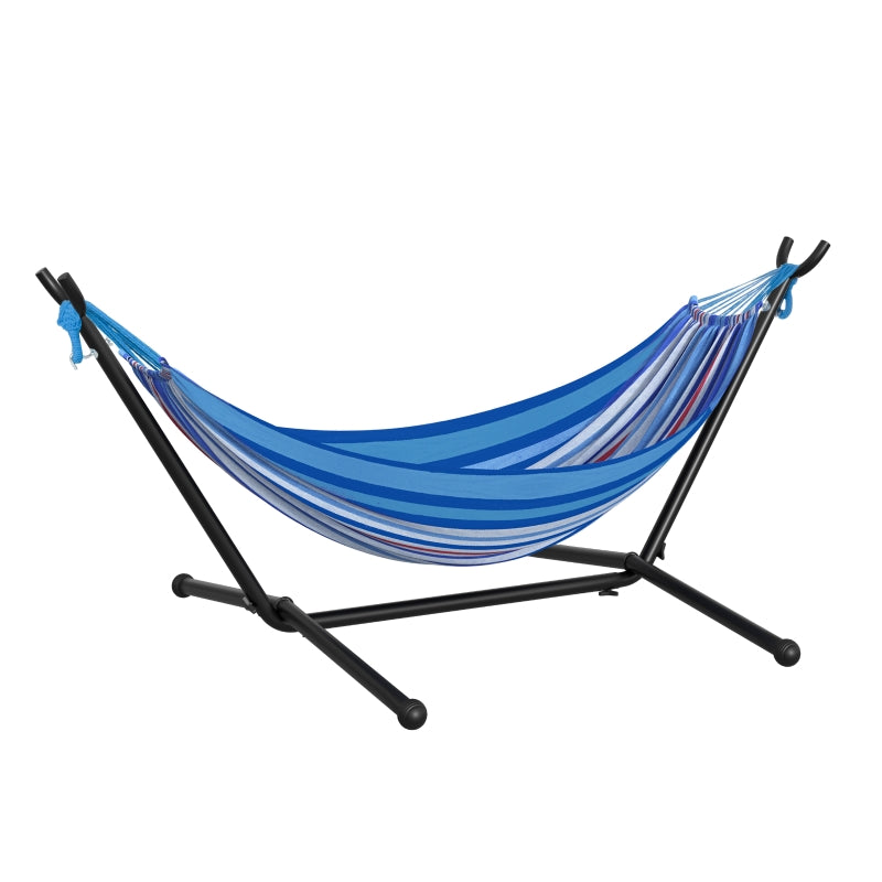 Outsunny 294 x 117cm Hammock with Stand Camping Hammock with Portable Carrying Bag, Adjustable Height, 120kg Load Capacity, White Stripe