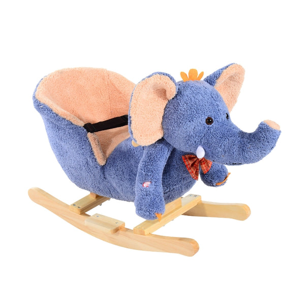 HOMCOM Children Kids Rocking Horse Toys Plush Elephant Rocker Seat with Sound Toddler Baby Gift Blue