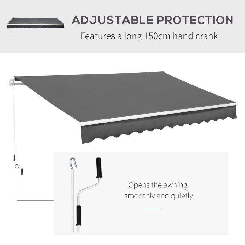 Outsunny 3.5M x 2.5M Manual Awning Canopy Retractable Sun Shade Shelter Winding Handle for Garden Patio Grey