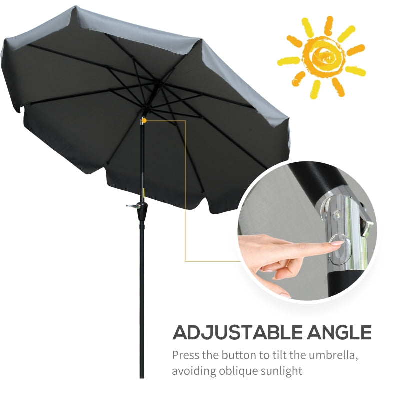 Outsunny 2.66m Patio Umbrella Garden Parasol Outdoor Sun Shade Table Umbrella with Ruffles, 8 Sturdy Ribs, Charcoal Grey