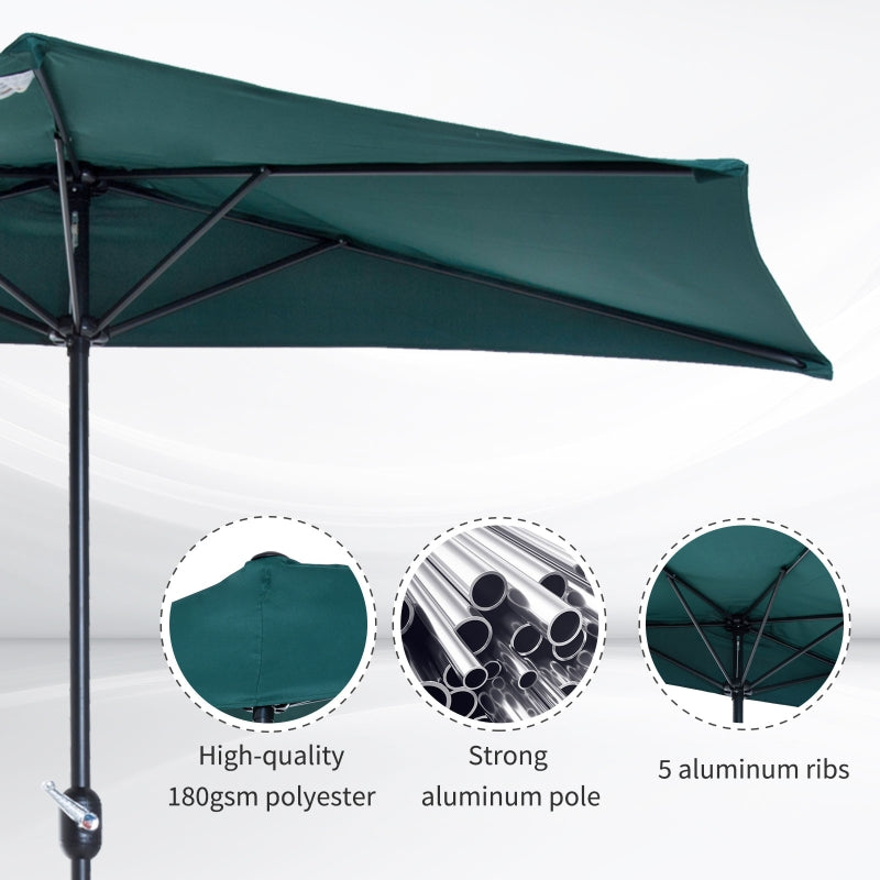 Outsunny 2.7m Balcony Half Parasol 5 Steel Ribs Construction Garden Outdoor Umbrella Green