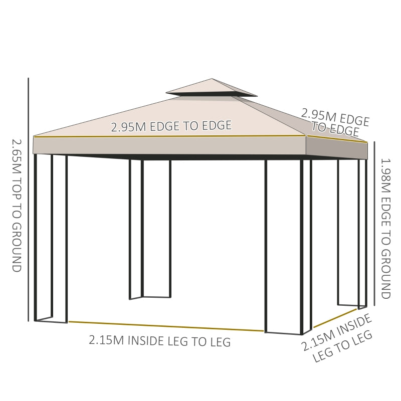 Outsunny 3 x 3 m Garden Metal Gazebo Marquee Patio Wedding Party Tent Canopy Shelter with Pavilion Sidewalls  (Beige)