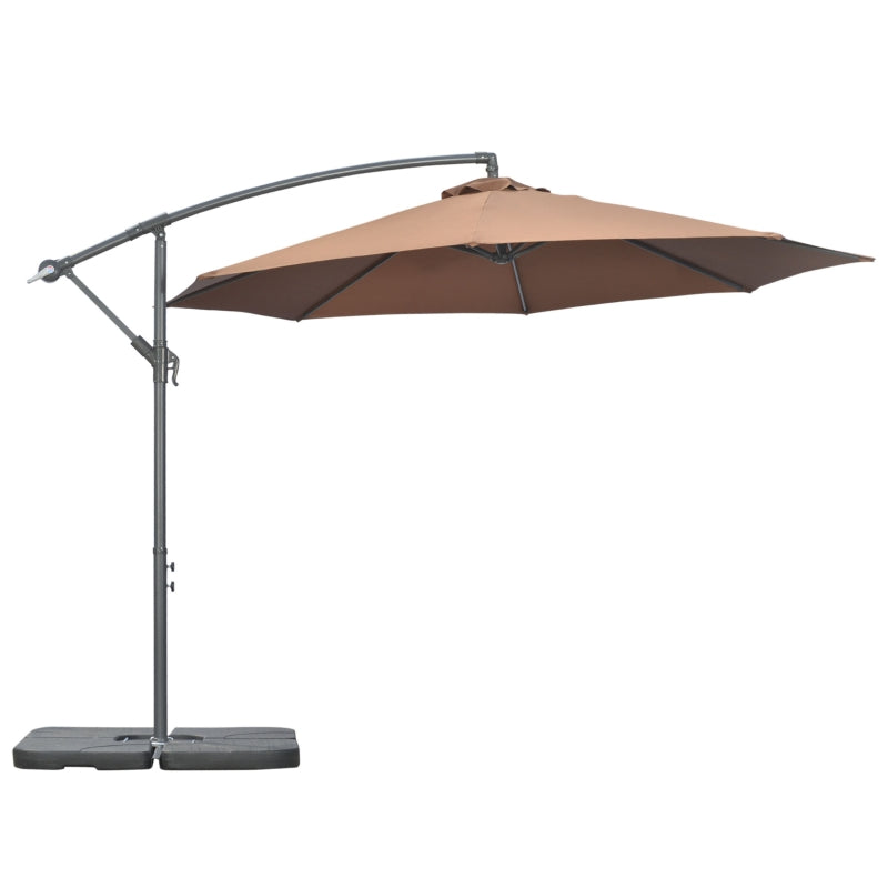 Outsunny 3(m) Garden Banana Parasol Cantilever Umbrella with Crank Handle, Cross Base, Weights and Cover for Outdoor, Hanging Sun Shade, Coffee