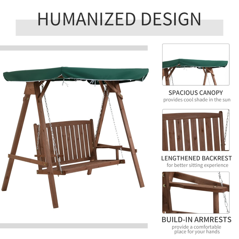 Outsunny Fir Wood 2-Seater Outdoor Garden Swing Chair w/ Canopy Green