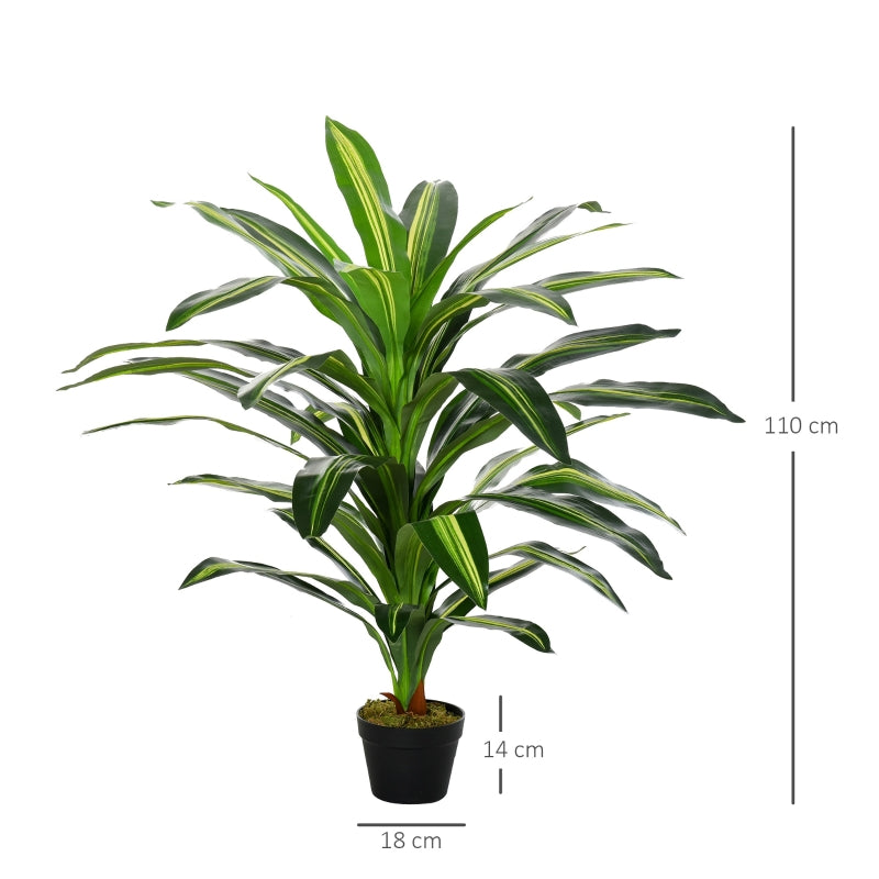 Outsunny 110cm/3.6FT Artificial Dracaena Tree Decorative Plant 40 Leaves with Nursery Pot, Fake Tropical Tree for Indoor Outdoor Décor