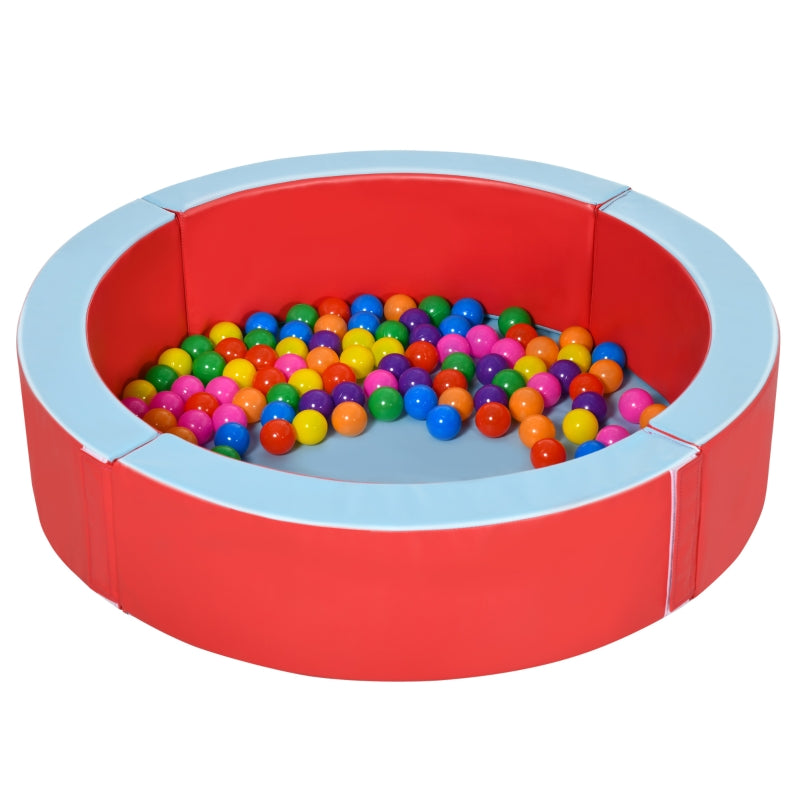 Outsunny Baby Ball Pit Pool with Removable & Washable Cover, 113 x 26cm Balls Round for Baby with 100 Ocean Balls,  Indoor & Outdoor, Red Light Blue