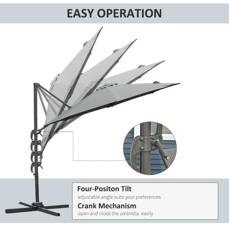 Outsunny 3(m) Patio Offset Parasol Roma Umbrella Cantilever Hanging Sun Shade Canopy Shelter 360° Rotation with Cross Base - Dark Grey