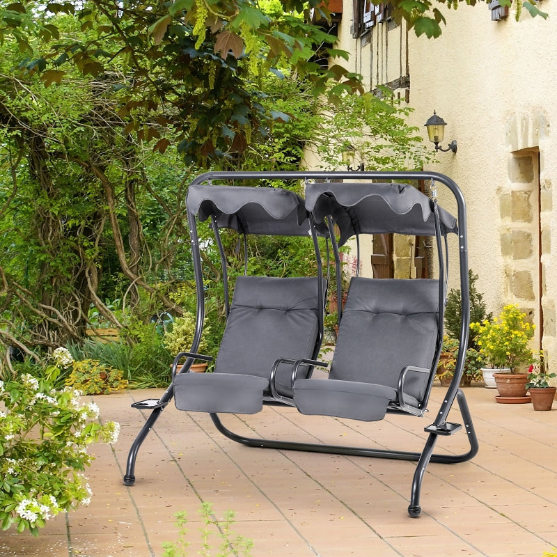 Outsunny Canopy Swing Modern Outdoor Relax Chairs w/ 2 Separate Chairs, Cushions and Removable Shade Canopy, Grey