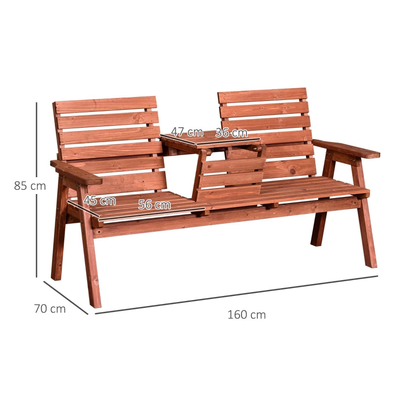 Outsunny Garden Wooden Convertible 2-3 Seater Bench or Companion Chair Loveseat Patio Partner Bench with Middle Table