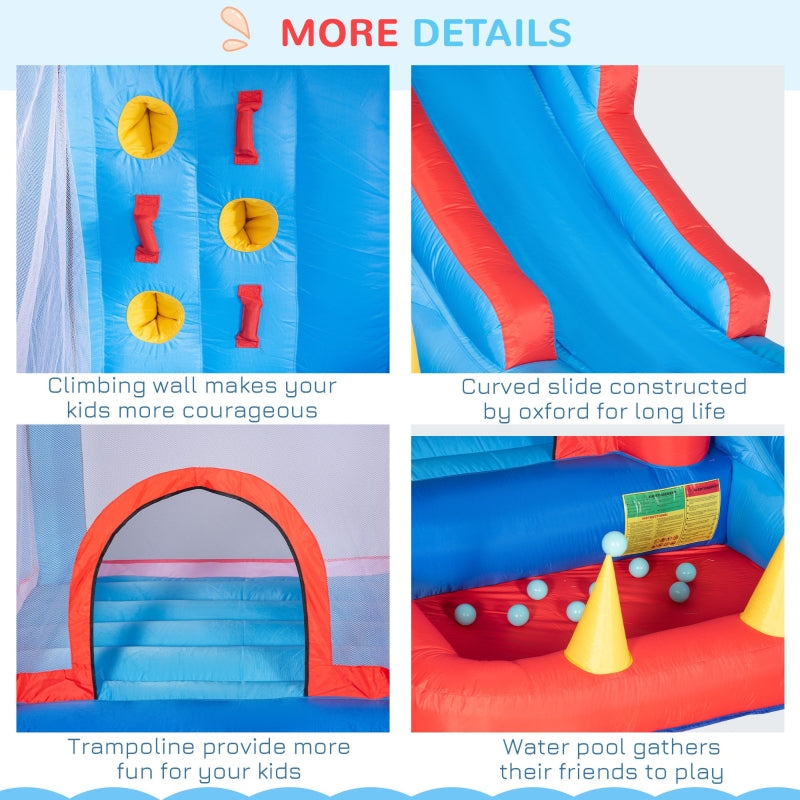 Outsunny 5 in 1 Kids Bounce Castle Large Inflatable House Trampoline Slide Water Pool Climbing Wall with 450W Inflator Carrybag for Kids Age 3-8