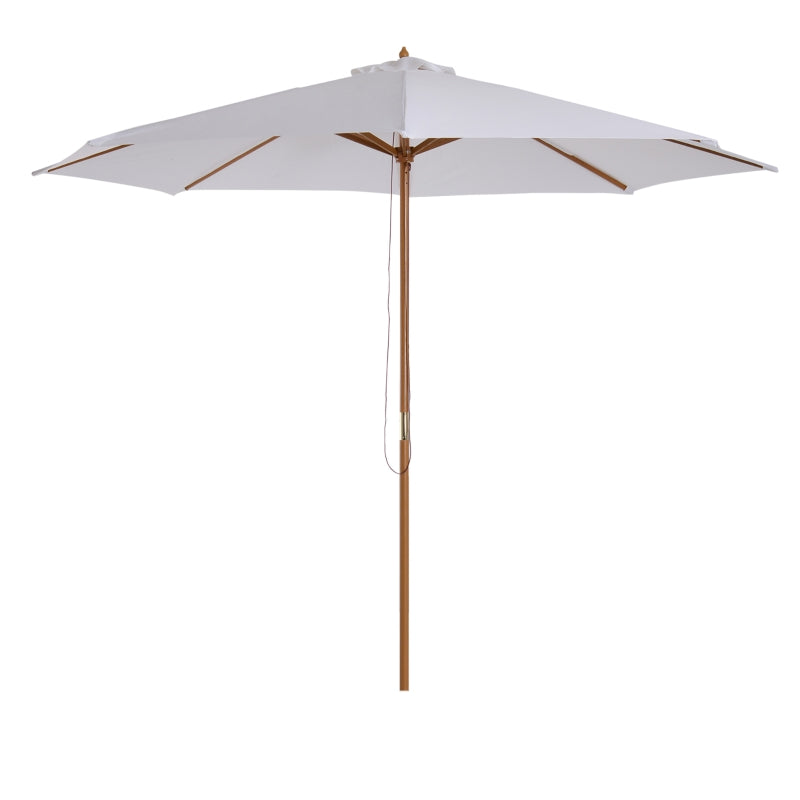 Outsunny 3(m) Fir Wooden Parasol Garden Umbrellas 8 Ribs Bamboo Sun Shade Patio Outdoor Umbrella Canopy, Cream White