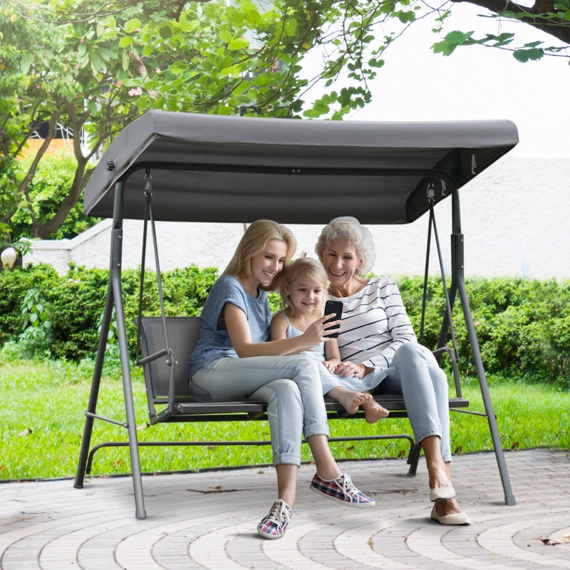 Outsunny 3 Seater Swing Chair Garden Swing Seat Outdoor Hammock w/ Canopy Steel Frame - Grey