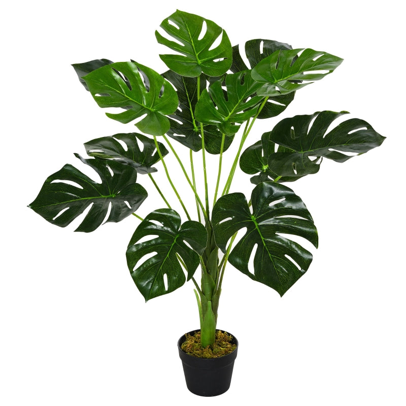 Outsunny 85cm/2.8FT Artificial Monstera Tree Decorative Cheese Plant 13 Leaves with Nursery Pot, Fake Tropical Palm Tree for Indoor Outdoor Décor