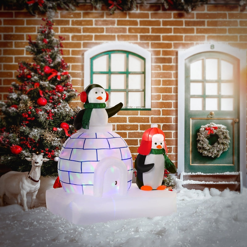 HOMCOM 1.5m Christmas Inflatable Two Penguins Wearing a Scarf with Ice House Blow Up Decor Home Indoors with Built-in LED Lights Toys in Lawn Garden