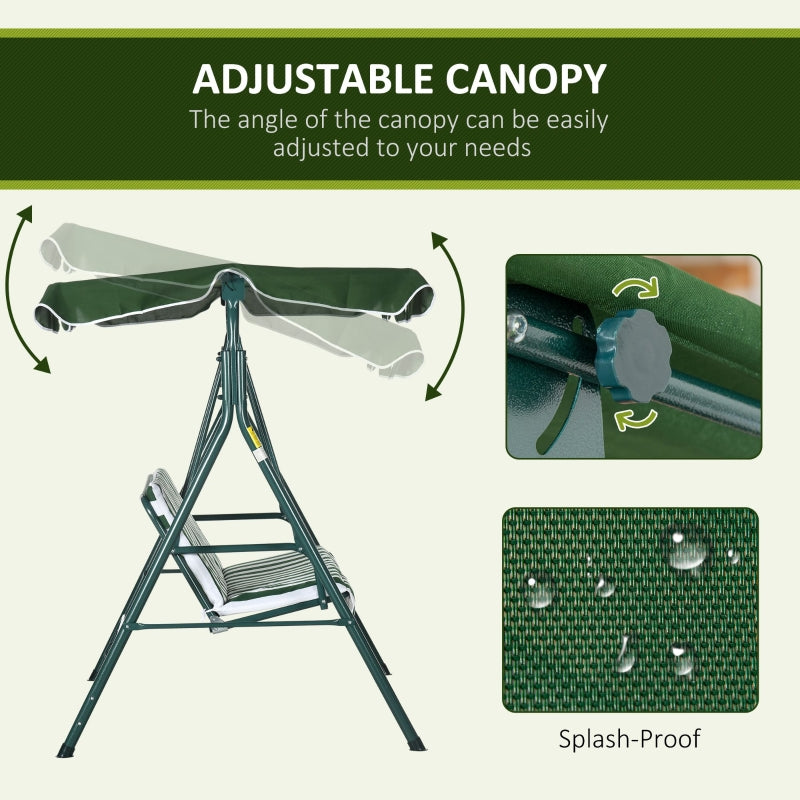 Outsunny 3 Seater Garden Swing Chair W/ Adjustable Canopy, Garden Swing Seat with Steel Frame, Padded Seat, Green