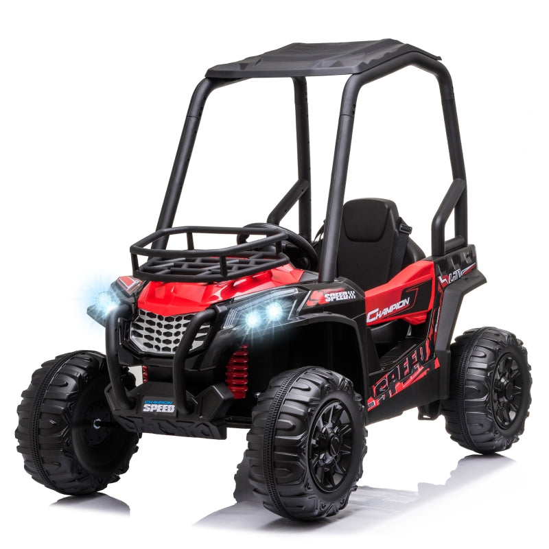 HOMCOM 12V Battery-powered Kids Electric Ride On Car Off-road UTV Toy 3-6 km/h with High Roof Parental Remote Control Lights MP3 Suspension Wheels Red