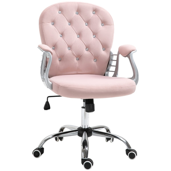 Vinsetto Office Chair Ergonomic 360° Swivel Diamond Tufted Home Work Velour Padded Base 5 Castor Wheels Pink