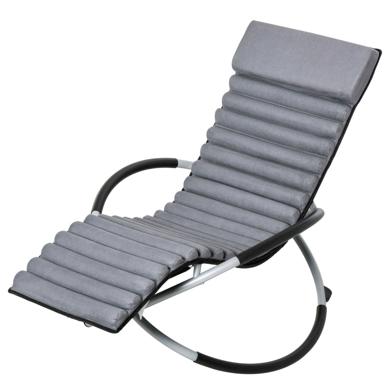 Outsunny Orbital Rocking Chair Folding Lounger Anti-drop with Mat Removable Design 2 in 1 145x74x86cm Black Grey