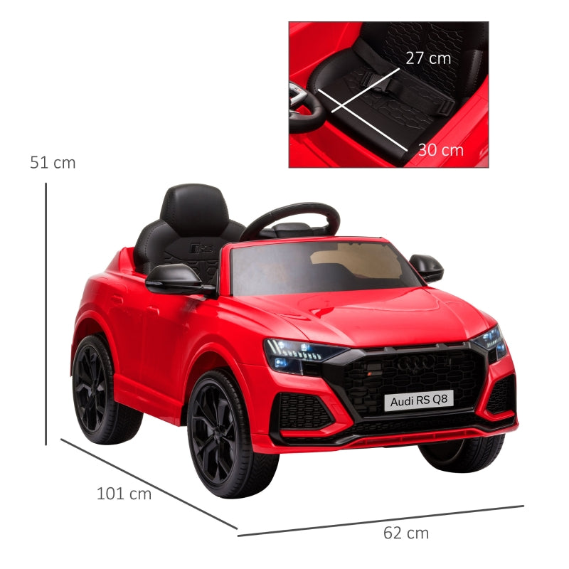 HOMCOM Compatible 6V Battery-powered Kids Electric Ride On Car Audi RS Q8 Toy with Parental Remote Control Music Lights USB MP3 Bluetooth Red