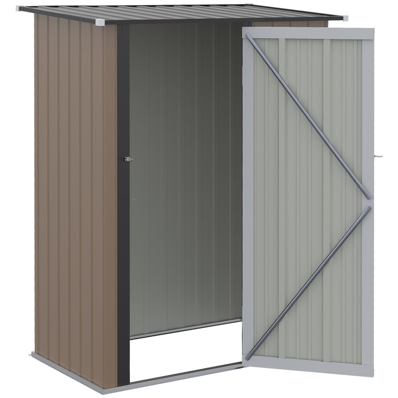 Outsunny  5ft x 3ft Garden Metal Storage Shed, Outdoor Tool Shed with Sloped Roof, Lockable Door for Equipment, Bikes, Brown