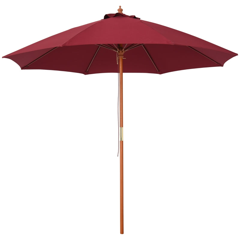 Outsunny 2.5m Wood Garden Parasol Sun Shade Patio Outdoor Market Umbrella Canopy with Top Vent, Wine Red