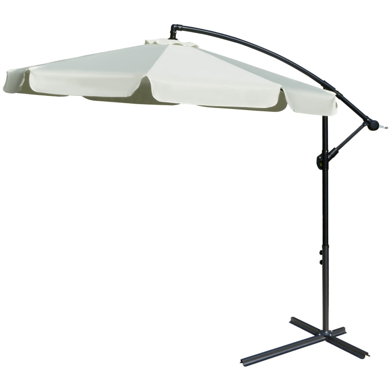 Outsunny 2.7m Banana Parasol Cantilever Umbrella with Crank Handle and Cross Base for Outdoor, Hanging Sun Shade, Cream White 